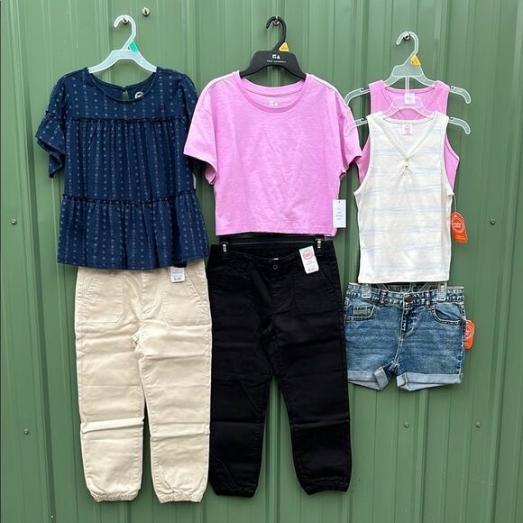 Girls T-Shirts Shorts Tank Tops & Jeans Pants 7-Piece Set Size L - Picture 1 of 11
